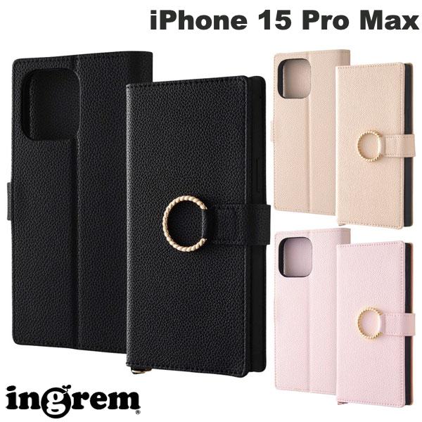 iPhone15ProMax 케이스 수첩형 ingrem iPhone 15 Pro Max 내충격 수첩형 레더 케이스 KAKU Ring 잉글렘 (스마트폰 케이스·커버) 스마호링 낙하 방지 귀여운 스탠드 스트랩 홀
