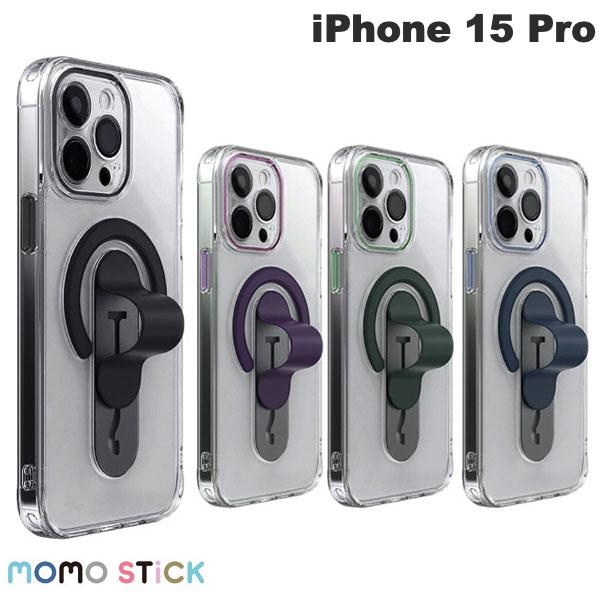 [ネコポス送料無料] MOMO STICK iPhone 15 Pro Mag Grip レンズガード一体型クリアケース MagSafe対応 モモスティック スマホケース・カバー スマホベルト付き マグセーフ対応