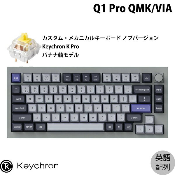 Keychron Q1 Pro QMK/VIA シルバーグレー Mac英語配列 有線 / Bluetooth 5.1 ワイヤレス 両対応 テンキーレス ホットスワップ Keychron K Pro バナナ軸 RGBライト カスタムメカニカルキーボード ノブバージョン # Q1P-N4-US キークロン