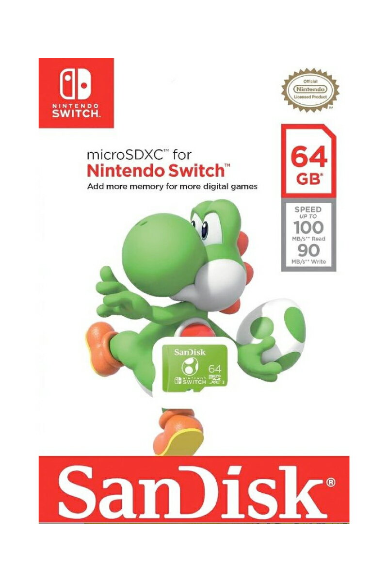 【エントリーで全品P5倍〜6/10まで】 [ネコポス送料無料] SanDisk 64GB microSDXC Licensed for Nintendo Switch 正式ライセンス R=100MB/s W=90MB/s UHS-I アダプタなし 海外パッケージ ヨッシー # SDSQXAO-064G-GN3ZN サンディスク (メモリーカード)