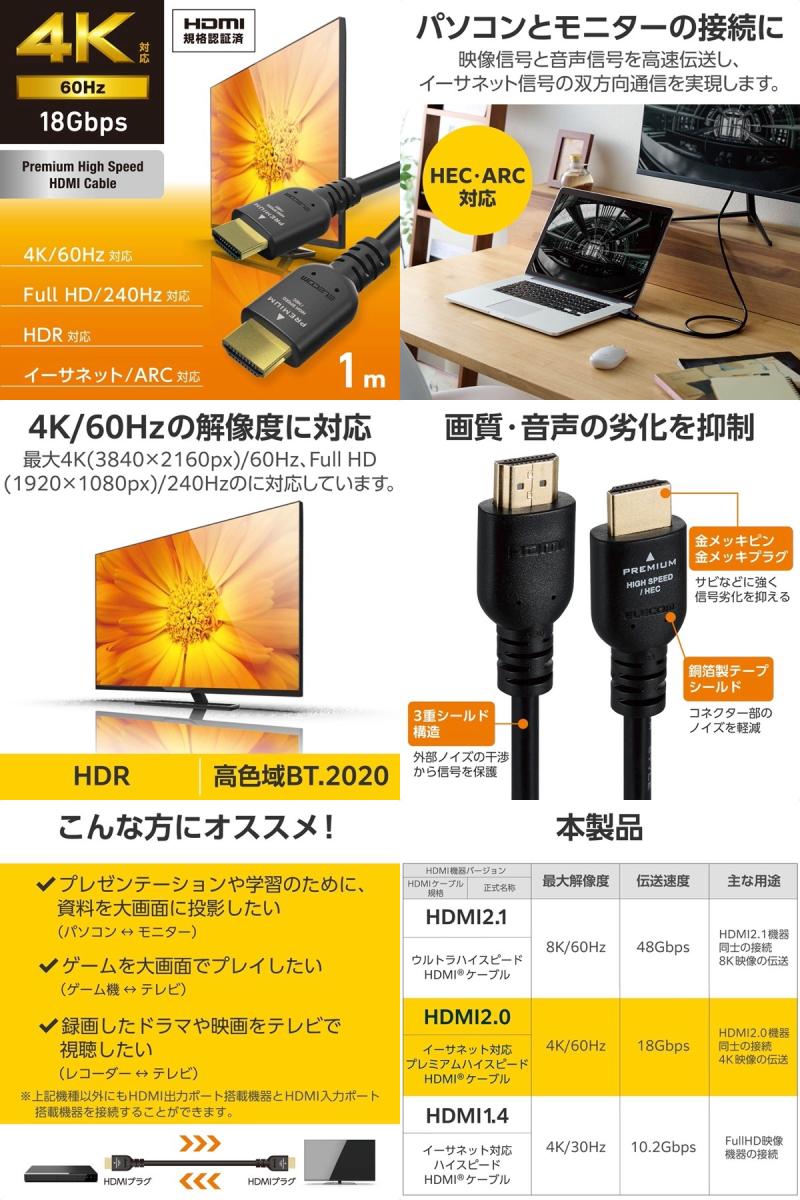 エレコム HDMIケーブル Premium スタンダード 1.0m ブラック # CAC-HDP10BK2 エレ...