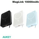 AUKEY モバイルバッテリー MagLink 10000mAh マグネット式ワイヤレス充電 Magsafe吸着 PD20W対応 折りたたみスタンド USB Type-C x1出力 USB Type-C x1入力 オーキー (ワイヤレスモバイルバッテリー)