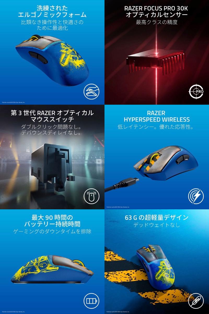Premium Selection 楽天市場店の【在庫限り★セール】 Razer DeathAdder V3 Pro Fortnite Edition 有線 / 2.4GHz ワイヤレス 両対応 エルゴノミックデザイン 超軽量 eスポーツゲーミングマウス # RZ01-04630700-R3M1 レーザー (マウス) レイザー [R08]｜アングル2