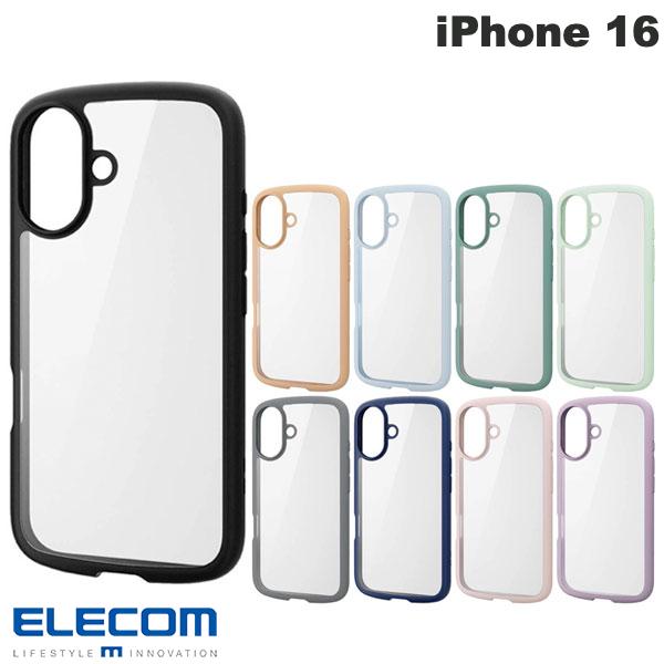 ELECOM iPhone 16 하이브리드 케이스 TOUGH SLIM LITE 프레임 컬러 뒷면 클리어 스트랩 시트 부속 (스마트폰 케이스 커버)