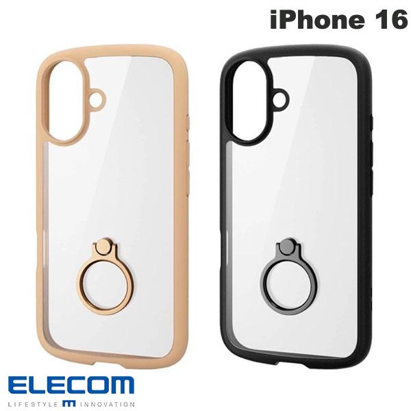エレコム iPhone 16 ハイブリッドケース TOUGH SLIM LITE フレームカラー 背面クリア リング付き ストラップシート付属 (スマホケース・カバー)