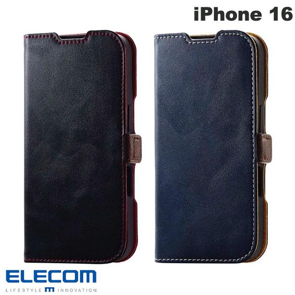 乐天商城 - エレコム iPhone 16 レザーケース 手帳型 耐衝撃 磁石付き ステッチ (スマホケース・カバー)