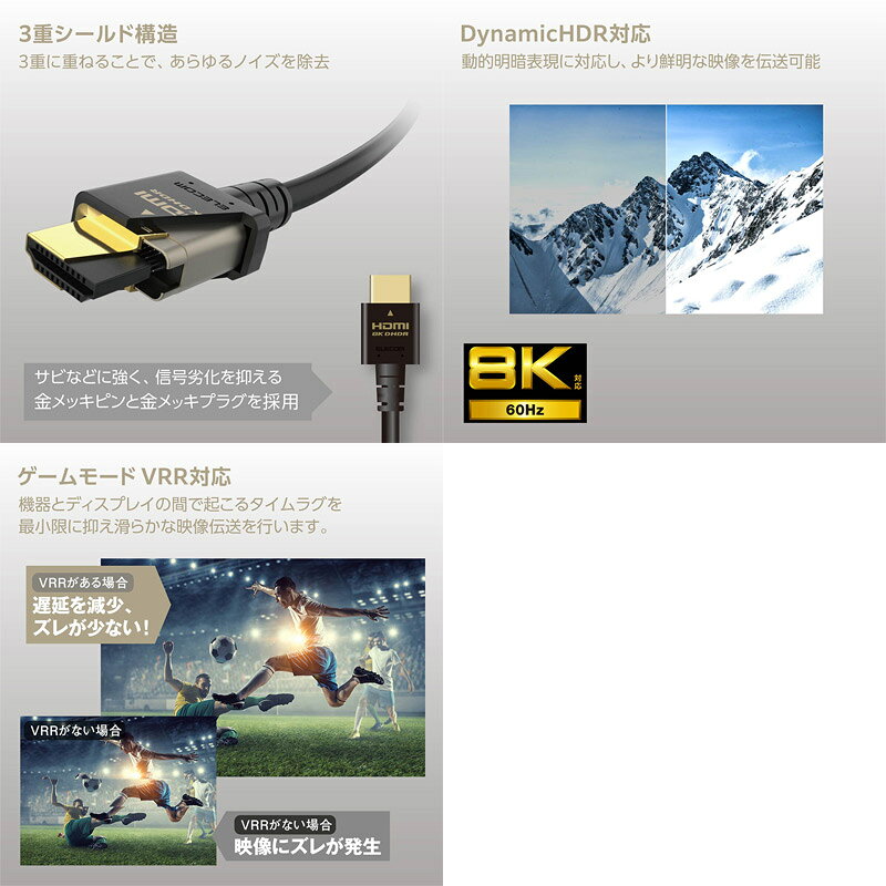 エレコム HDMIケーブル ウルトラハイスピード HDMI2.1 5.0m ブラック # DH-HD21E50...