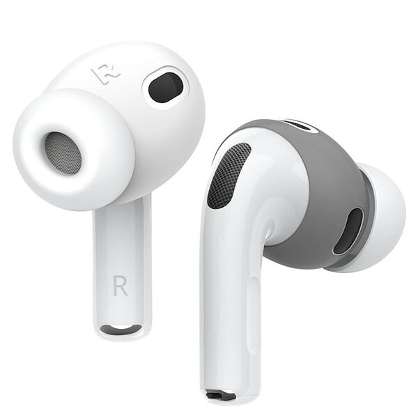 AirPodsPro3 イヤホンカバー シリコンカバー イヤホンキャップ elago AirPods Pro 3 EAR TIPS COVER イヤーピース Dark Grey/White 2セット EL_A3PCSSCET_DW エラゴ 極薄 装着したまま充電可能