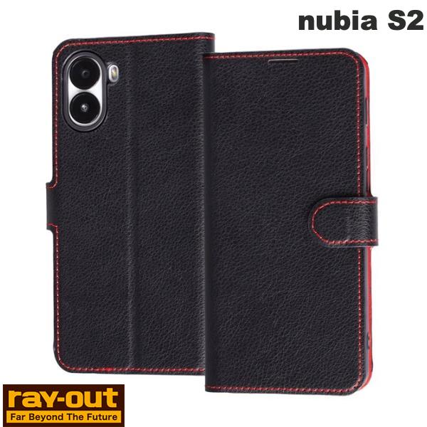 樂天商城 - Ray Out nubia S2 手帳型レザーケース シンプル マグネット ブラック/レッド # RT-NU26L1ELC1/BR レイアウト (スマホケース・カバー)