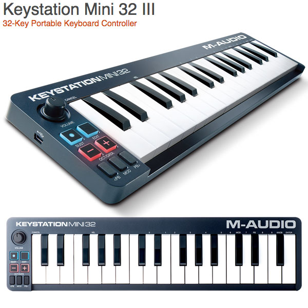 Keystation Mini 32 III32-Key Portable Keyboard ControllerM-Audio Keystation Mini 32 MK3は世界的に人気のKeystation Mini 32 の後継機種です。この画期的なバージョンアップによって今までのコンピュータ・ベースの音楽制作・パフォーマンスの制限から解放されることとなるでしょう。ビギナーからプロフェッショナルまでお使いいただけるシンプルな設計のMIDIコントローラーで、WindowsおよびMacを使った音楽のシーケンス、バーチャル・インストゥルメントに最適なデザイン設計がされています。Keystation Mini 32 MK3は、32鍵ベロシティー対応キーボードで、演奏レンジ/表現の幅が広く、録音におけるワークフローを向上させます。■ 高いDAWとの親和性Keystation Mini 32 MK3には、表現力豊かな演奏をキャプチャーするための全ての機能を搭載しています。それぞれ自由にアサイン可能なオクターブレンジ・ボタン、ボリューム・ノブ、専用のピッチベンド、モジュレーション・ボタンを使用して、音楽ソフトウェアを演奏します。 さらに、サステイン・ボタンも装備されています。■ 演奏者のためのパフォーマンス・コントローラーコンパクト、軽量、且つ耐久性に優れたKeystation Mini 32 MK3は、ライブで音楽ソフトウェア演奏するミュージシャン、及びスタジオにナチュラル・タッチのMIDIコントローラーを常備したいプロデューサーにとっても最適です。Keystation Mini 32 MK3は、USBバスパワーで動作し、クラス・コンプライアントなため、簡単でシンプルにセットアップすることができます。Apple ライトニングUSBカメラ・アダプタ(別売)を使ってiOS接続をサポートしているので、iPadなどのiOSデバイスでミュージック・アプリを使用し、演奏や音楽制作も行えます。■ 高品位バーチャル・インストゥルメント音楽製作にとって最も大事なものは、ベストなサウンドです。この理由からKeystationシリーズは、AirMusicTechが提供する高品位なプロ・グレードのバーチャル・インストゥルメントを付属しています。直感的な操作で何千ものプレミアムなパッチを標準搭載するXpand!2がバンドルされていますので、どんな状況においても直ぐにクリエイティブな製作・パフォーマンスを行うことができます。■ MPC Beats -最高のビートを響かせよう-伝統のMPCワークフローをベースに, 素早いビートメイキングが可能な最新ソフトウェアMPC Beatsをインストールしたらすぐにビートメイキングを始めることができます。最初は、収録曲をリミックスしたり、トラップ/ダンス/ポップなどのジャンル・テンプレートから始めてみましょう。直感的で刺激的な操作性を持つMPC Beatsは, これからプロフェッショナルな世界に踏み込む意欲的なビートメーカーの登竜門となるでしょう。簡単にアクセスできる4x4のドラムサンプルグリッド, ピアノロール, サンプルライブラリ・ブラウザ, サンプルエディットウィンドウをシームレスに切り替えてお気に入りのビートを発見, 作成, 編集して思いのままに仕上げることができます。＜Keystation Mini 32 IIIの主な特長＞・32鍵盤の薄型でベロシティー対応ミニキーボード・USB-MIDI接続 : バーチャル・インストゥルメントの演奏、DAWの操作などに対応・設定可能なベロシティカーブはどんな演奏スタイルにもマッチ・表現の幅を広げるピッチベンドとモジュレーション・ボタン・キーボードレンジ変更用のオクターブ上下ボタン・ボリューム・ノブでスムーズなコントロールが可能・サステイン・ボタンによりパフォーマンスが向上・Edit Modeボタンにより高度な設定可能・USBバスパワー対応、Windows・Macでプラグアンドプレイに対応 : ドライバは必要ありません。・AIR Music Tech Xpand!2付属 : 4マルチティンバーの高品位ソフトウェア音源[仕様情報]サイズ(W x D x H) : 約418 x 105 x 20mm重量 : 0.45kg＜付属ソフトウェアについて＞※現在Avid社にて技術的な問題によりProTools | Firstの提供が停止されています。これに伴いバンドルソフト ProTools | Firstの提供を終了いたします。 "ProTools | First バンドル" の記載がある製品でも、上記の通り提供は終了となっておりますのであらかじめご了承ください。 メーカーでは、ProTools | Firstの代替ソフトウェアとして音楽制作ソフトウェア AKAI Professional「MPC Beats」, FXプラグイン AIR「Creative Collection」を対象製品ご購入のお客様へ提供を開始しました。各ブランドの"ユーザーアカウント"ページよりダウンロードが可能です。[メーカー]エムオーディオ M-AUDIO型番JANMA-CON-0340694318024010[性能] 32鍵[色] ブラックM-AUDIO Keystation Mini 32 MK3 USB MIDIキーボード32鍵 # MA-CON-034 エムオーディオ