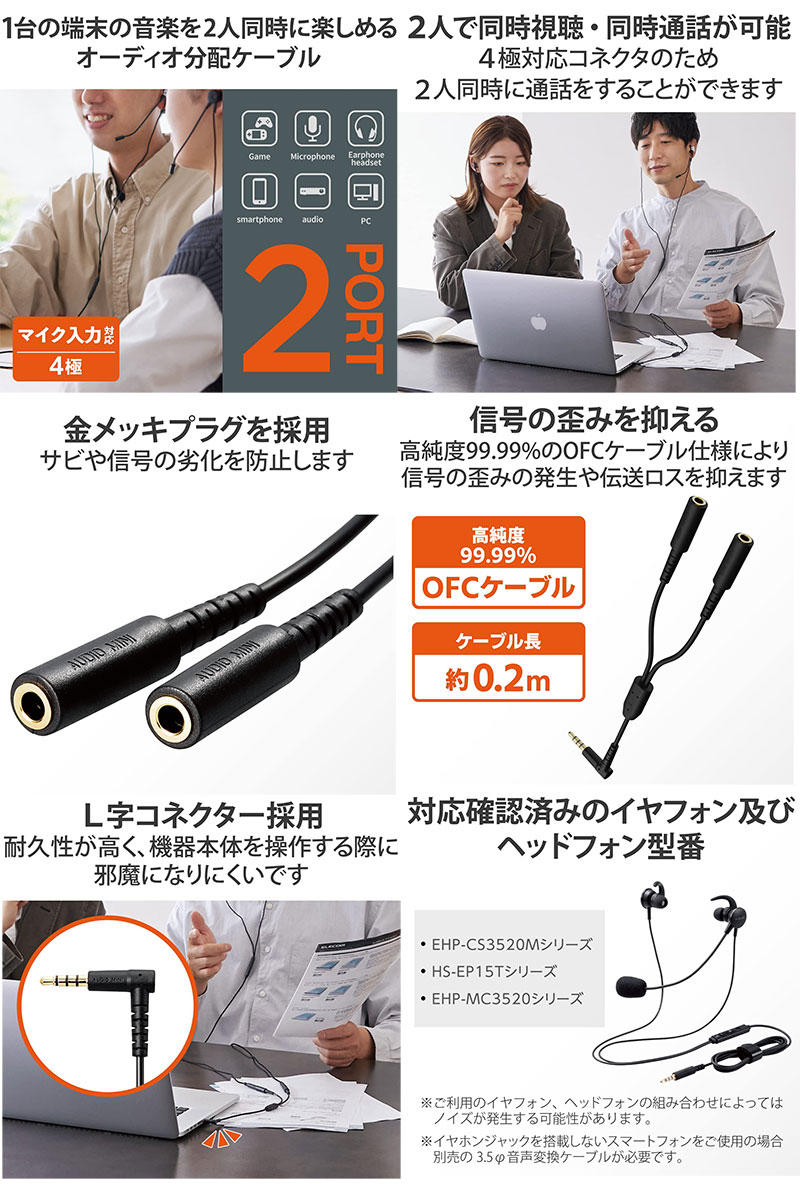 ELECOM エレコム オーディオ分配ケーブル 2分配 ブラック # EHP-35W02BK エレコム ...
