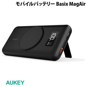 【あす楽】 AUKEY モバイルバッテリー Basix MagAir 10000mAh Magsafe吸着 PD対応 最大22.5W USB A / Type-C 1ポート出力 スタンド付 ブラック # PB-WL02i-BK オーキー (ワイヤレスモバイルバッテリー)