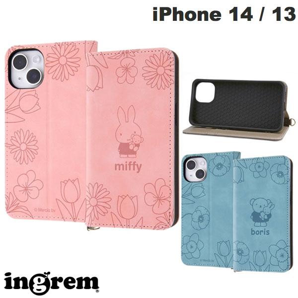 ingrem iPhone 14 / 13 ミッフィー 耐衝撃 手帳型レザーケース Raffine イングレム (スマホケース・カバー)