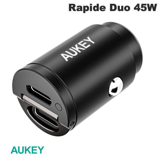 【あす楽】 AUKEY カーチャージャー Rapide Duo QC / PD対応 最大45W USB Type-C 2ポート ブラック # CC-A4S-BK オーキー (カーチャージャー シガーソケット 車載充電器) iPhone