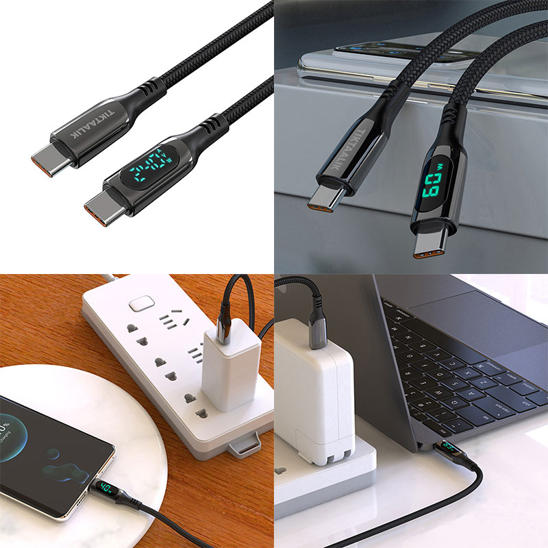 TIKTAALIK LCDディスプレイ付き 240W PD対応 USB-C to Cケーブル 1.5m # TT25258 ティクタアリック (USB C - USB C ケーブル) 高速充電 ノートPC iPhone15 2