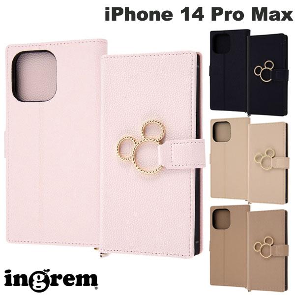 ingrem iPhone 14 Pro Max Disney Character Shockproof Flip Leather Case KAKU Ring Mickey Ingrem (Smartphone Case/Cover)