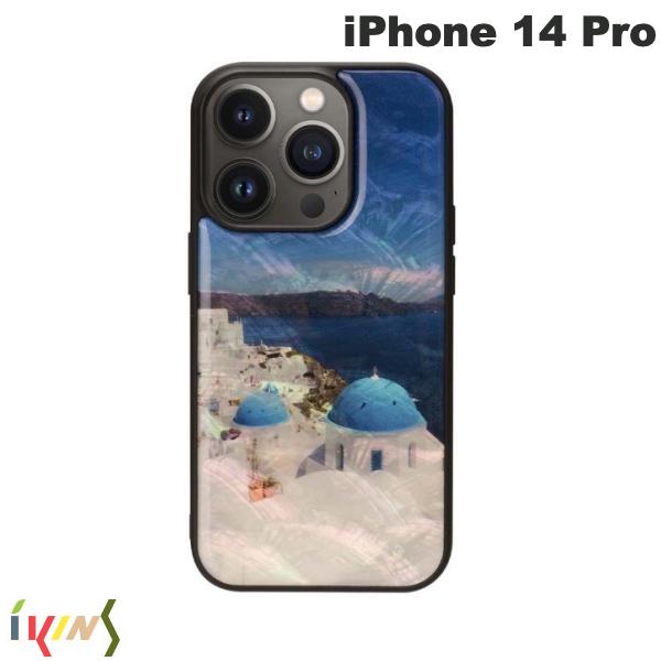 [ネコポス送料無料] Ikins iPhone 14 Pro 天然貝ケース サントリーニ島 # I23587i14P アイキンス (スマホケース・カバー) 名画 絵画 ワイヤレス充電対応 ストラップホール付き パール 美しい