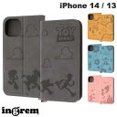 ingrem iPhone 14 / 13 ディズニーキャラクター 耐衝撃 手帳型レザーケース Raffine モノトーン イングレム (スマホケース・カバー) トイストーリー プー スティッチ アリエル