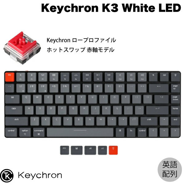 Keychron K3 V2 Mac英語配列 有線 / Bluetooth 5.1 ワイヤレス 両対応 テンキーレス ロープロファイル オプティカル ホットスワップ Keychron 赤軸 84キー White LEDライト メカニカルキーボード # K3-D1-US キークロン (Bluetoothキーボード)