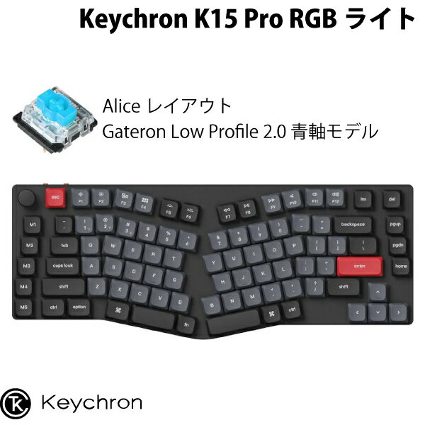 Keychron K15 Pro QMK/VIA Mac英語配列 Aliceレイアウト 有線 / Bluetooth 5.1 ワイヤレス 両対応 テンキーレス ホットスワップ Gateron Low Profile 2.0 青軸 89キー RGBライト メカニカルキーボード K15P-H2-US キークロン macOS Windows Linux
