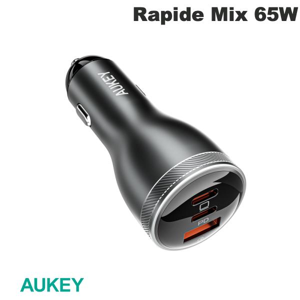 【あす楽】 AUKEY カーチャージャー Rapide Mix QC/PD対応 最大65W USB A 1ポート / Type-C 2ポート ダークグレー # CC-Y24-GY オーキー (カーチャージャー シガーソケット 車載充電器)