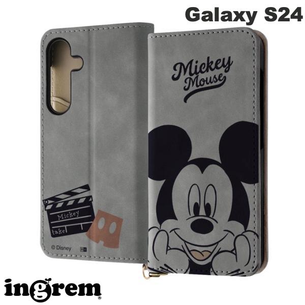 ingrem Galaxy S24 ディズニー 手帳型レザーケース Raffine ミッキーマウスとカチンコ # IJ-DGS24DML2GR/MK39 イングレム (アンドロイドスマホケース・カバー) キャラクター かわいい