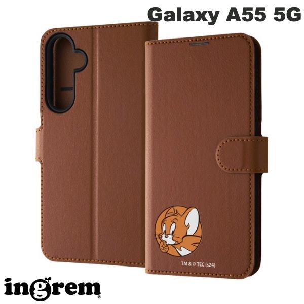乐天商城 - ［2024］ ingrem Galaxy A55 5G トムとジェリー 手帳型レザーケース シンプル マグネット ジェリー_ひょっこり # IJ-WGA55ELC1DK/TJ56 イングレム (アンドロイドスマホケース・カバー)