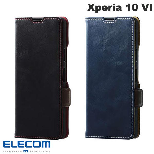 Rakuten - ［2024］ELECOM エレコム Xperia 10 VI レザーケース 手帳型 ステッチ 耐衝撃 磁石付き (アンドロイドスマホケース・カバー) エクスペリア