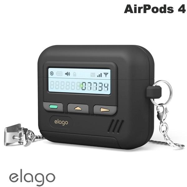 elago AirPods 4 PAGER CASE チェーン付き シリコンケース Black # EL_AP4CSSCPJ_BK エラゴ (Apple イヤホンケース)
