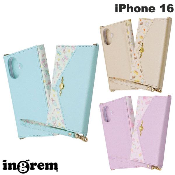 ingrem iPhone 16 디즈니 Collet 핸드 스트랩 미러 첨부 삼중 수첩형 레더 케이스 잉글렘 (스마트폰 케이스·커버) 아리엘 벨 라푼젤 캐릭터 귀여운