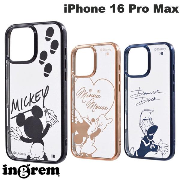 [2024] ingrem iPhone 16 Pro Max Disney Shock Absorption Bumper Metallic Hybrid Case (Smartphone Case/Cover) Mickey, Minnie, Donald Duck Character Cute