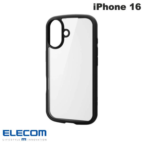 乐天商城 - ［2024］ELECOM エレコム iPhone 16 ハイブリッドケース TOUGH SLIM LITE フレームカラー 背面クリア 背面ガラス ストラップシート付属 ブラック # PM-A24ATSLFCGBK エレコム (スマホケース・カバー)