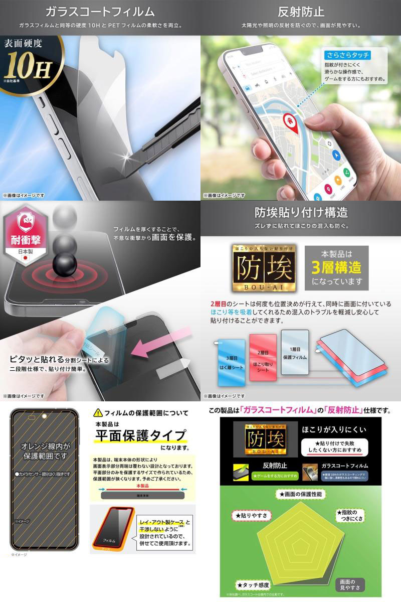 ［2024］ Ray Out AQUOS sense9 Like standard ガラスコートフィルム 防埃 反射防止 衝撃吸収 平面保護 硬度10H 指紋防止 レイアウト (アンドロイドスマホ用液晶保護フィルム) アクオス センス 2