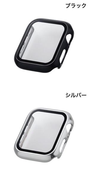 ELECOM エレコム Apple Watch 44mm SE 第2世代 / SE / 6 / 5 / 4 フルカバーケース プレミアムガラス 高透明 メタリック (アップルウォッチケース カバー)