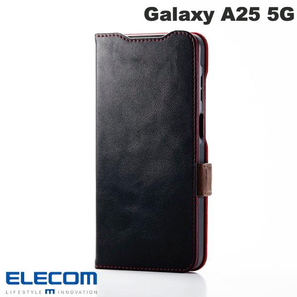Rakuten - ［2025］ELECOM エレコム Galaxy A25 5G レザーケース 手帳型 ステッチ 耐衝撃 磁石付き ブラック # PM-G253PLFYBK エレコム (アンドロイドスマホケース・カバー)