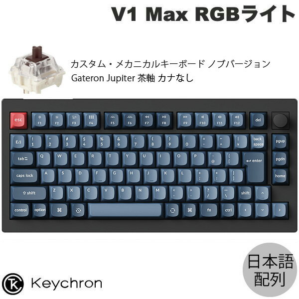 Keychron V1 Max QMK/VIA カーボンブラック Mac日本語配列 カナなし 有線 / Bluetooth 5.1 ワイヤレス 両対応 テンキーレス ホットスワップ Gateron Jupiter 茶軸 RGBライト カスタムメカニカルキーボード ノブバージョン キークロン