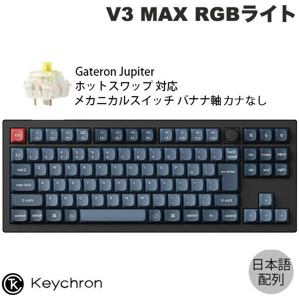 Keychron V3 MAX QMK/VIA Mac日本語配列 カナなし Bluetooth 5.1 / 2.4GHz ワイヤレス 両対応 テンキーレス ホットスワップ Gateron Jupiter スイッチ バナナ軸 RGBライト カスタムメカニカルキーボード キークロン