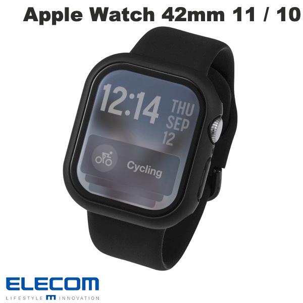 ELECOM ���쥳�� Apple Watch 42mm Series 11 / 10 �ե륫�С������� �ץ�ߥ��६�饹 ����� ��Ʃ�� �֥�å� # AW-...