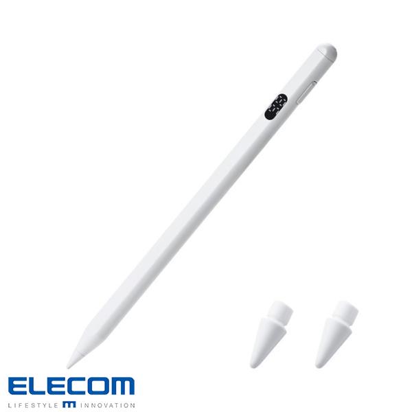 ELECOM エレコム タッチペン 充電式 iPad専用 デジタルインジケーター パームリジェクション対応 傾き検知 磁気吸着 USB-C充電 急速充電 交換ペン先付属 ホワイト # P-TPACSTAP12WH エレコム