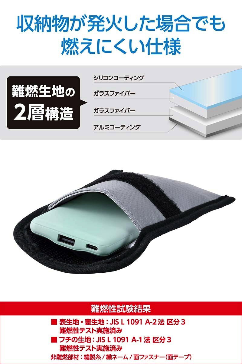 【バッテリーやスマホの発火対策】ELECOM エレコム Sサイズ 難燃ポーチ 折り込みタイプ ポケット付属 グレー # BMA-MBP01SGY エレコム 縦長タイプ ガジェットポーチ モバイルバッテーリー スマートフォン 保管用 持ち歩き 旅行 飛行機 山小屋泊 kitcut-10145734 Apple専門店 キットカット サンプル画像3