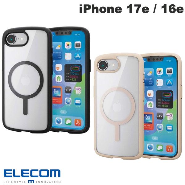 [2026] 스트랩 홀더 부착 ELECOM ELECOM iPhone 17e / 16e 하이브리드 케이스 TOUGH SLIM LITE 프레임 컬러 MAGKEEP (스마트폰 케이스 커버) 후면 클리어 내충격 블랙 스트랩 홀 부착 아이보리