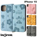 ingrem iPhone 15 ディズニー / ピクサー 手帳型レザーケース Raffine イングレム (スマホケース・カバー) スティッチ アリエル くまのプーさん トイ・ストーリー