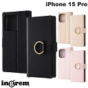 【あす楽】 ingrem iPhone 15 Pro 耐衝撃 手帳型レザーケース KAKU Ring イングレム (スマホケース カバー)