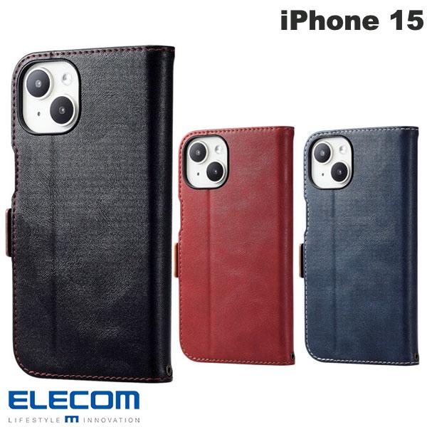 ELECOM ELECOM iPhone 15 소프트 레더 케이스 자석 부착 내충격 스티치(스마트폰 케이스·커버)