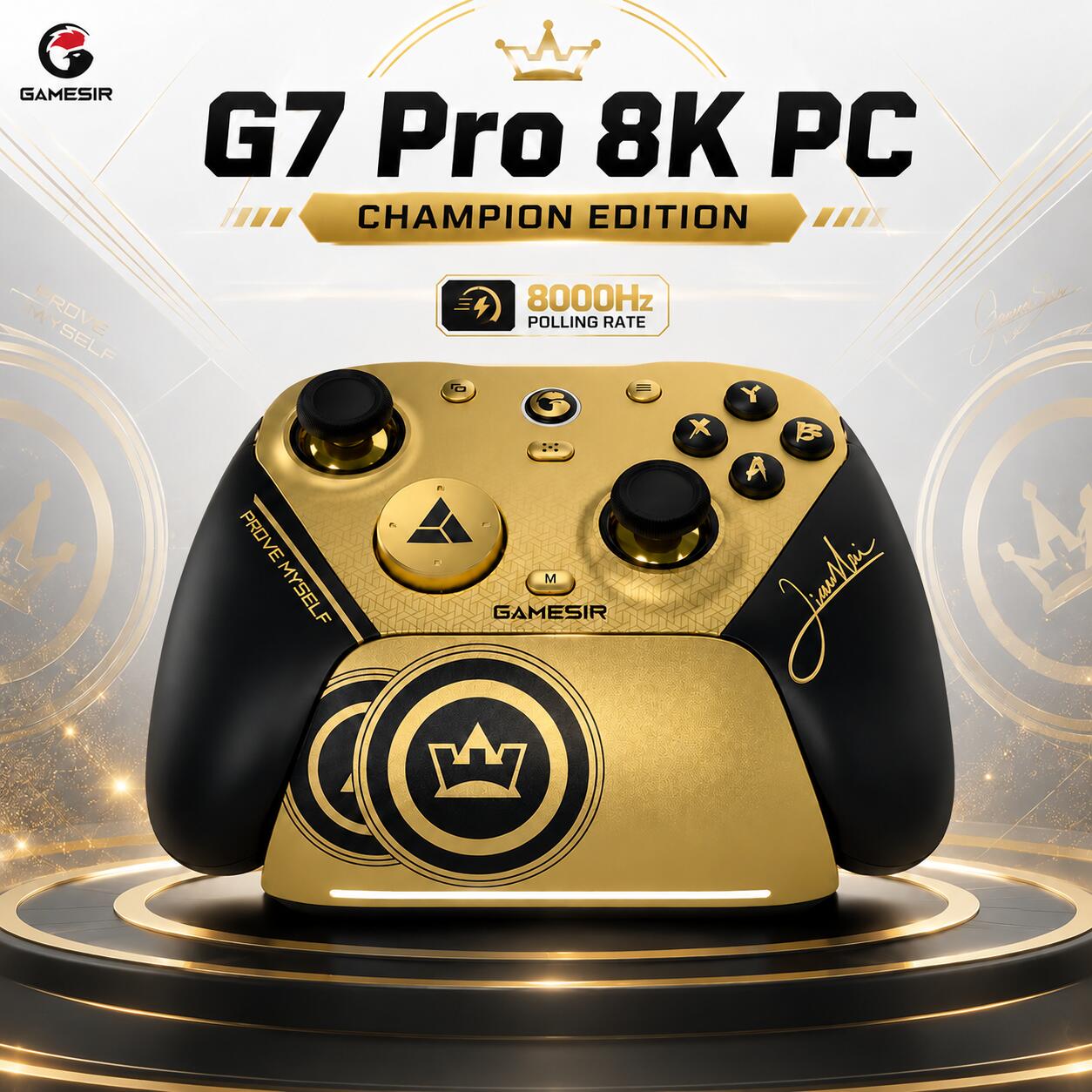 ●気になる商品GameSir G7 Pro 8K PC XH(プロ格闘ゲーマーXiaoHai監修モデル Switch Switch2 iOS Android WindowsPC対応ゲーミングコントローラー)プロ格闘ゲーマーXiaoHai監修モデル。マルチプラットフォームに対応したワイヤレス接続、USB有線接続両対応のゲーミングコントローラー■ Champion Edition ― 世界的な格闘ゲームチャンピオン「XiaoHai」選手にインスパイアされたプロ仕様モデル。■ ポーリングレート8000Hz対応(有線/USBドングル接続のPCに対応)■ 第2世代 GameSir Mag-ResTM TMRスティックを採用し、より滑らかな操作性を実現■ ホールエフェクト式アナログトリガー＋マイクロスイッチ式トリガーストップ■ リマッピング可能なマクロボタンを4基搭載(背面ボタンx2＋追加バンパーx2)■ ABXYに光学式マイクロスイッチ、十字キーに機械式マイクロスイッチを採用■ 3.5mmオーディオジャック対応(有線／2.4GHzワイヤレス接続の両方で使用可能)[仕様情報]製品タイプ : 有線/無線ゲームコントローラー Champion Edition接続方法 : 有線 : USB Type-C to Type-A 無線 : Bluetooth5.3、2.4GHz USBドングル対応デバイス : 有線 : Windows PC、Switch1&2、Android無線(Bluetooth) : Windows PC/Switch1&2/Android/iOS、(USBドングル) : Windows PC/Switch1&2/Android対応OS : Windows 10以降、Android 11.0以降、iOS 13以降専用ソフト「GameSir Connect」に対応、各種設定を自由にカスタマイズ可能背面ボタンロック : 対応モーター : 2個　グリップ内蔵デュアル非対称ランブルモーターTurbo連射 : 対応(3段階調整 : 10Hz / 20Hz / 30Hz)マクロ : 対応ジャイロ : 6軸ジャイロセンサー搭載アプリ : GameSir Connectバッテリー容量 : 1200mAh　フェイスプレート : 3分割マグネット式・交換可能デザイン(カスタマイズに対応)充電ベース : あり製品重量 : 約392g製品サイズ : 152*103*58mm(5.98*4.06*2.28インチ)付属品 : 本体 x 1、USB-Cケーブル(3M) x 1、充電ベース x 1、USBドングル x 1、Dパッド x 2、ケーブルリテイナー x 1、マニュアル x 1※交換用スティックの付属なし[保証期間]1年間[メーカー]ゲームサー GameSir型番JANGameSir G7 Pro 8K PC XH6936685224001[対応S] bluetooth ブルートゥース ブルーツース ワイヤレス コードレス 無線[対応] Windows[性能] Bluetooth[性能] ゲーム向け[性能] ワイヤレス[性能] 有線[用途] ゲーミング[色] Champion Edition[色] ゴールド[規格] 2.4GHz 無線[規格] USB Type-C[規格] mini-pinGameSir G7 Pro 8K PC 有線/無線ゲームコントローラー プロ格闘ゲーマー XiaoHai 監修モデル Champion Edition ゲームサー