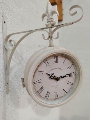【送料無料】 Station Clock Wall L WHITE 両面時計 壁掛け時計 アナログ時計 ステーションクロック おしゃれ アンティーク調 可愛い 時計 白 [2]