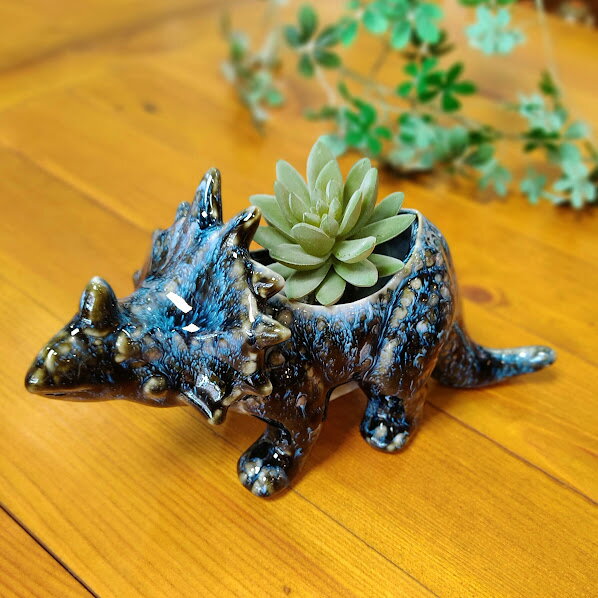 【送料無料】Earthy Pot Triceratops BL　アニマル ベース 恐竜　トリケラトプス 動物 フラワーベース グリーン フラワー 花瓶 磁器 花 インテリア 花器 おしゃれ インテリア雑貨 F04-0283