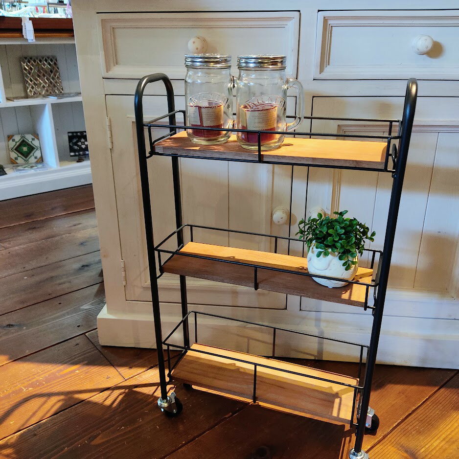 【送料無料】スレン・スリムカート　ラック　3段　ウッド　アイアン　収納　木製品 ディスプレイラック　見せる収納 雑貨ディスプレイ　WOOD インテリア　キッチン　リビング　キッチン収納　ワゴン　ZU-601-BK