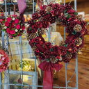 【送料無料】LED Ribbon Wreath -Red&Gold Pine L リース ハンドメイド 自然素材 ラメ 玄関 リビング クリスマス 可愛い フェ...