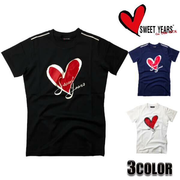 Rakuten - SWEET YEARS Tシャツ メンズ レディース ハートロゴ 半袖 ブラック ホワイトネイビー　10060SY M L XL スィートイヤーズ
